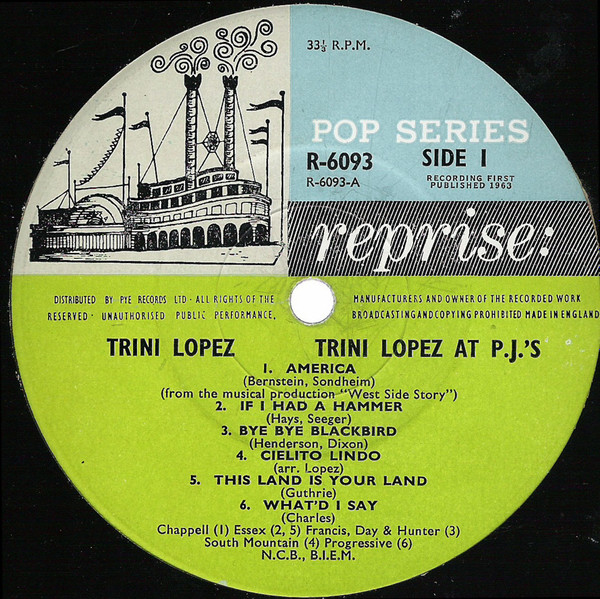 Trini Lopez - At PJ's - Used Vinyl Record image 3