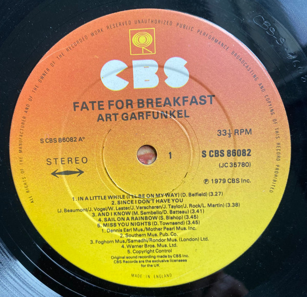 Art Garfunkel - Fate For Breakfast - Used Vinyl Record image 3