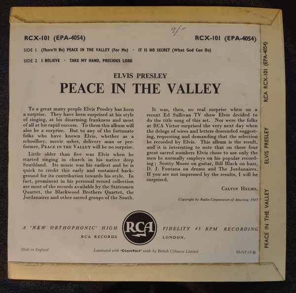 Elvis Presley - Peace In The Valley - Used Vinyl Record 7" image 2