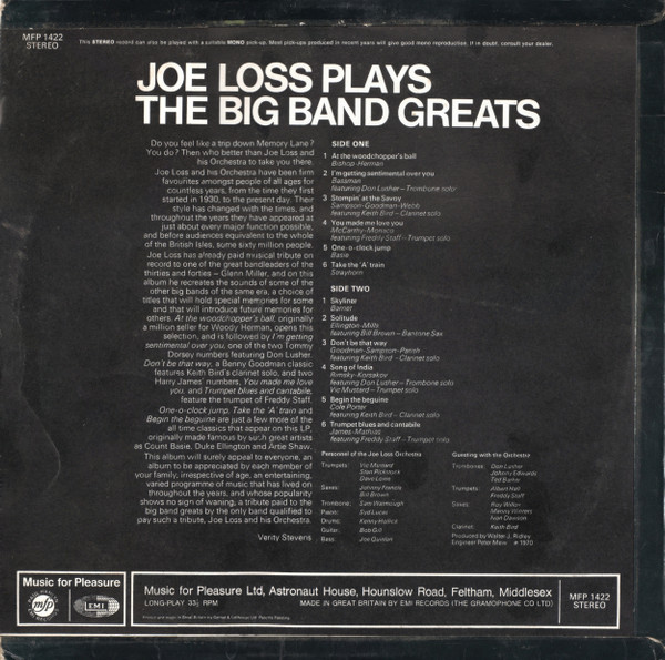 Joe Loss - Plays The Big Band Greats - Used Vinyl Record image 2