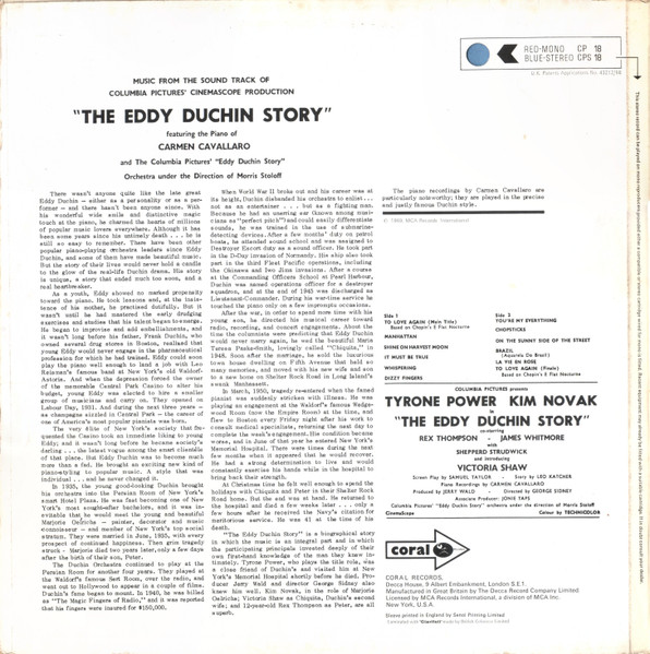Carmen Cavallaro - Eddy Duchin Story - Used Vinyl Record image 2