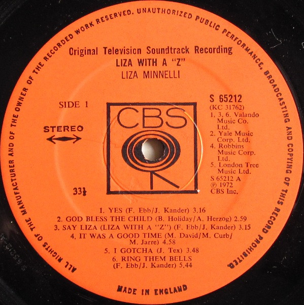 Liza Minnelli - Liza With A ‘Z’. A Concert For Television - Used image 3