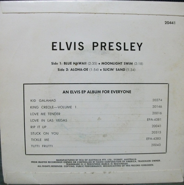 Elvis Presley - Blue Hawaii - Used Vinyl Record 7" image 2