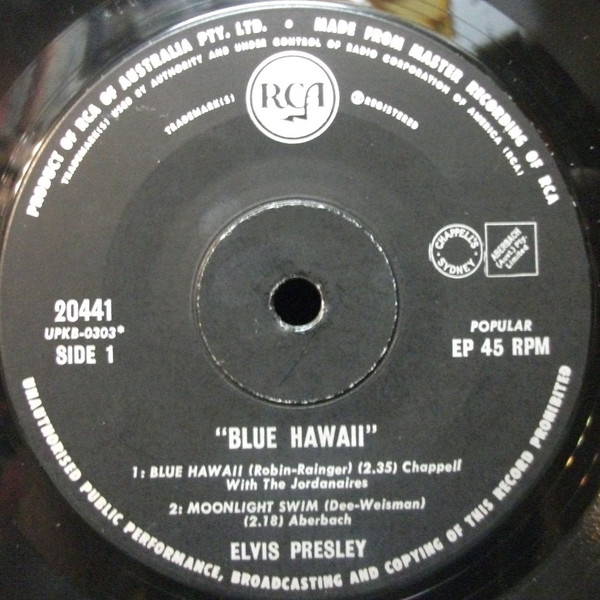 Elvis Presley - Blue Hawaii - Used Vinyl Record 7" image 3