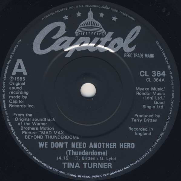 Tina Turner - We Don't Need Another Hero (Thunderdome) - Used Vinyl Reco image 3