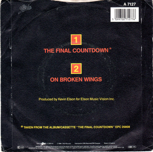 Europe - Final Countdown b/w Broken Wings - Used Vinyl Record 7" image 2
