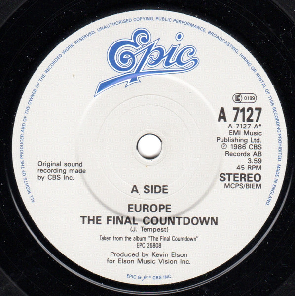 Europe - Final Countdown b/w Broken Wings - Used Vinyl Record 7" image 3
