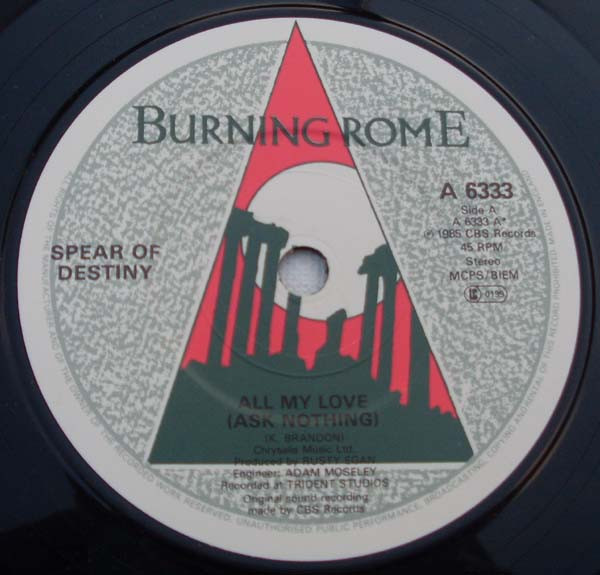 Spear Of Destiny - All My Love (Ask Nothing) - Used Vinyl Record 7" image 3