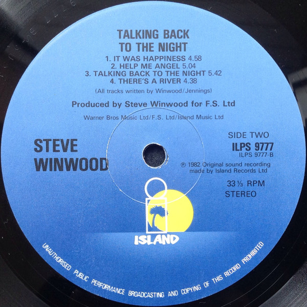 Steve Winwood - Talking Back To The Night - Used Vinyl Record image 6