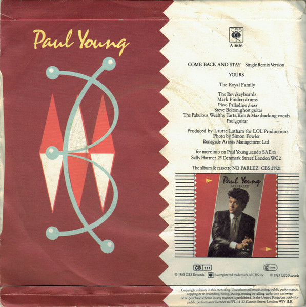 Paul Young - Come Back And Stay (Single Remix Version) - Used Vinyl R image 2