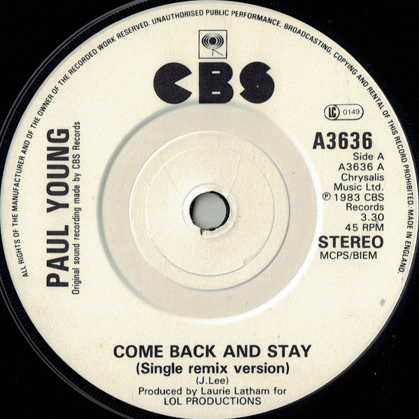 Paul Young - Come Back And Stay (Single Remix Version) - Used Vinyl R image 3