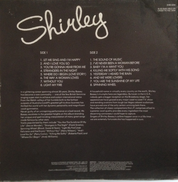 Shirley Bassey - Shirley - Used Vinyl Record image 2