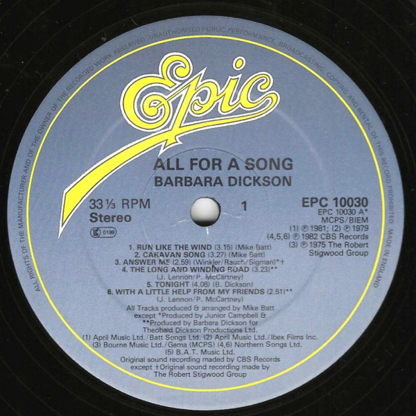 Barbara Dickson - All For A Song - Used Vinyl Record image 3