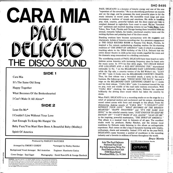 Paul Delicato - Cara Mia - Used Vinyl Record image 2