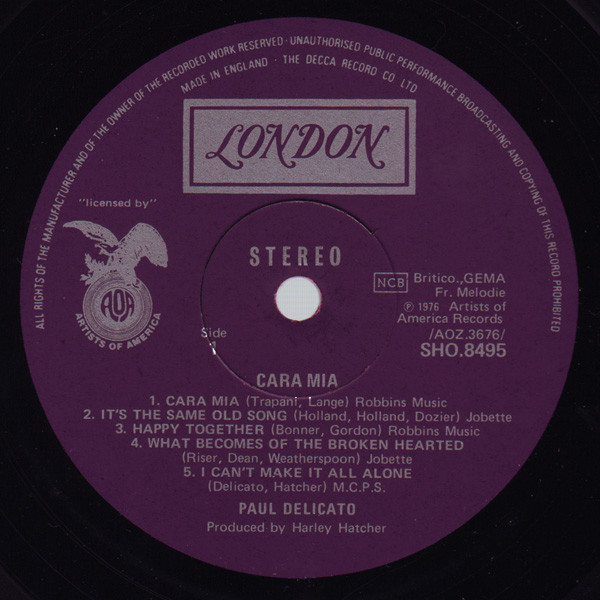 Paul Delicato - Cara Mia - Used Vinyl Record image 3