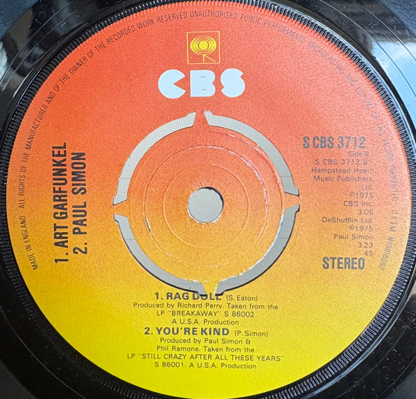 Simon & Garfunkel - My Little Town / Rag Doll / You're Kind - Used Vi image 2
