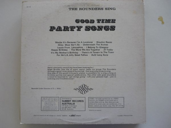 Rounders - Sing Good Time Party Songs - Used Vinyl Record image 2