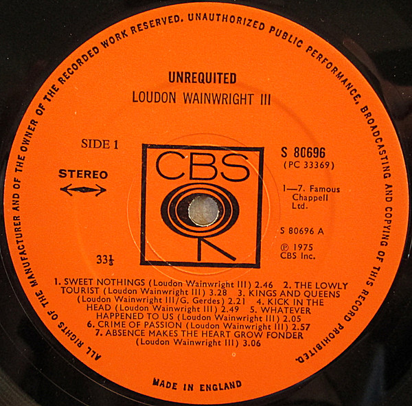 Loudon Wainwright II - Unrequited - Used Vinyl Record image 3