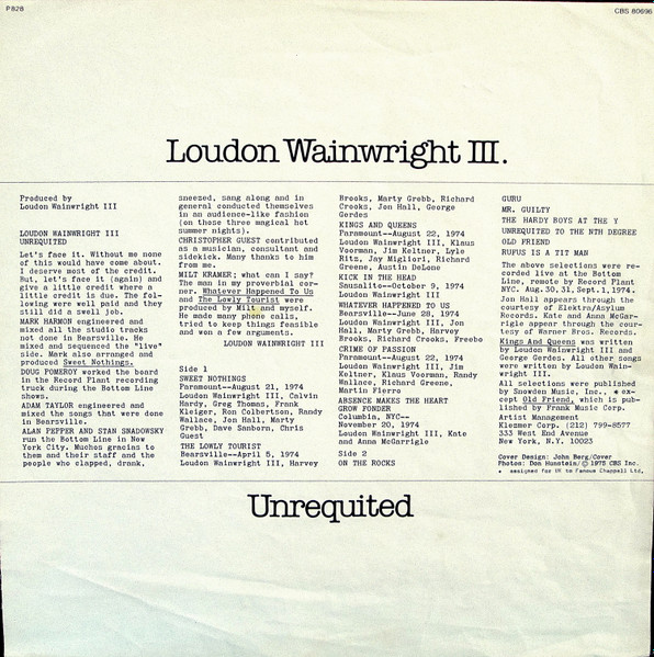 Loudon Wainwright II - Unrequited - Used Vinyl Record image 5