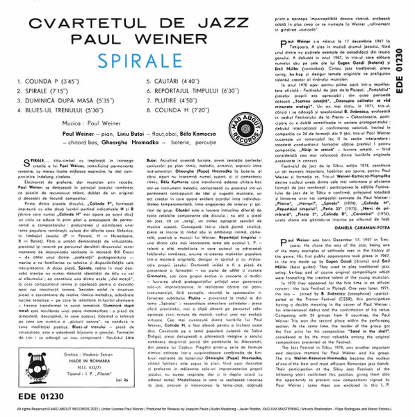 Cvartetul De Jazz Pa - Spirale (Jazz Cu Paul Weiner) - Vinyl Record image 2