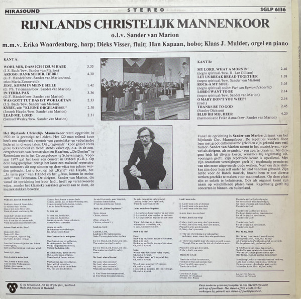 Rijnlands Christelij - Rijnlands Christelijk Mannenkoor - Used Vinyl image 2