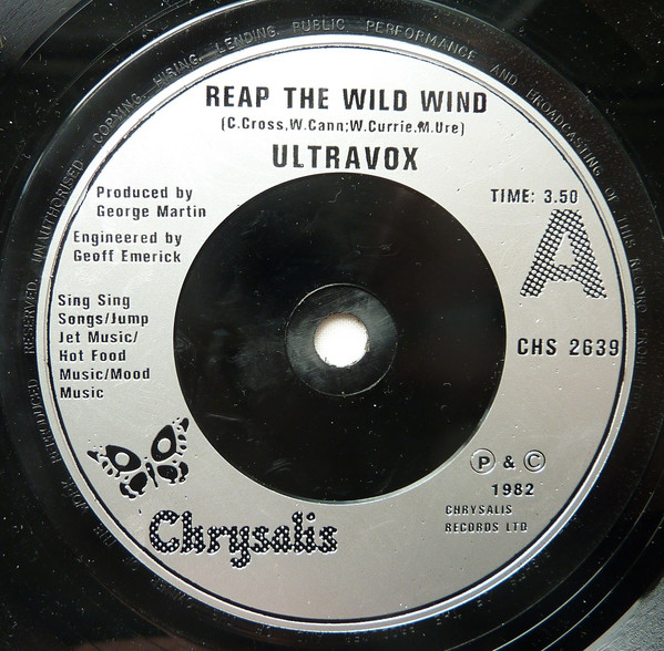 Ultravox - Reap The Wild Wind - Used Vinyl Record 7" image 3