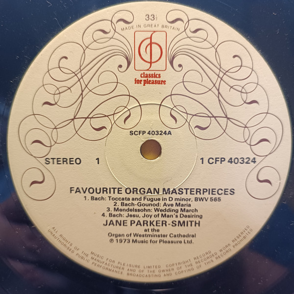 Jane Parker-Smith - Favourite Organ Masterpieces - Used Vinyl Record image 3