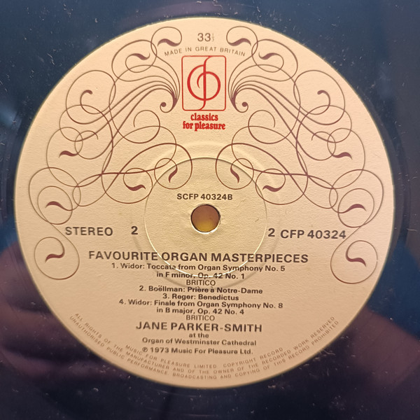 Jane Parker-Smith - Favourite Organ Masterpieces - Used Vinyl Record image 4