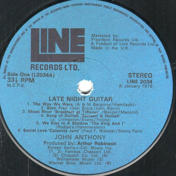 John Anthony - Late Night Guitar - Used Vinyl Record image 3
