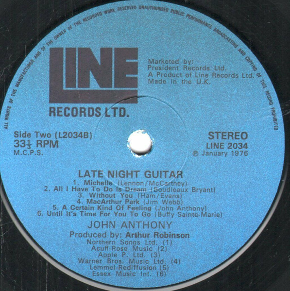John Anthony - Late Night Guitar - Used Vinyl Record image 4