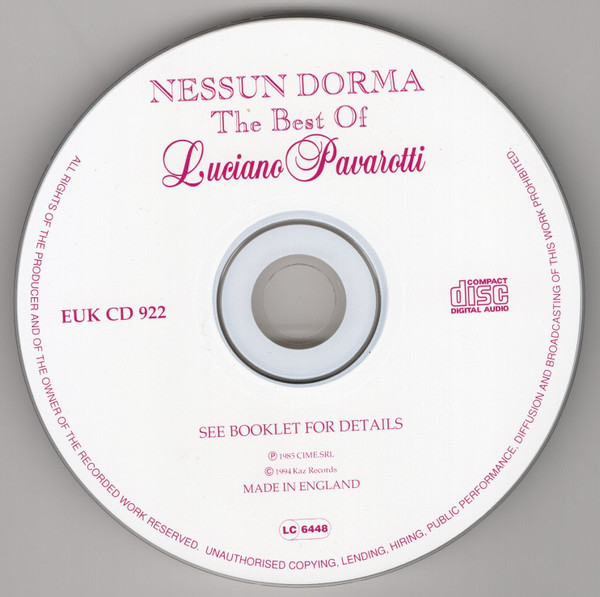 Luciano Pavarotti - Nessun Dorma - The Best Of - Used CD image 3