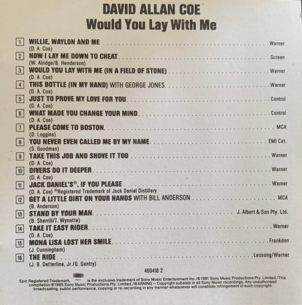 David Allan Coe - Would You Lay With Me - Used cd image 2