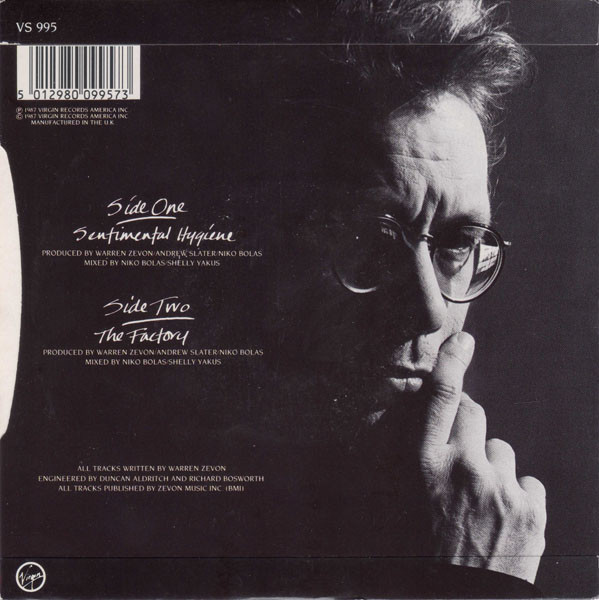 Warren Zevon - Sentimental Hygiene - Used Vinyl Record 7" image 2