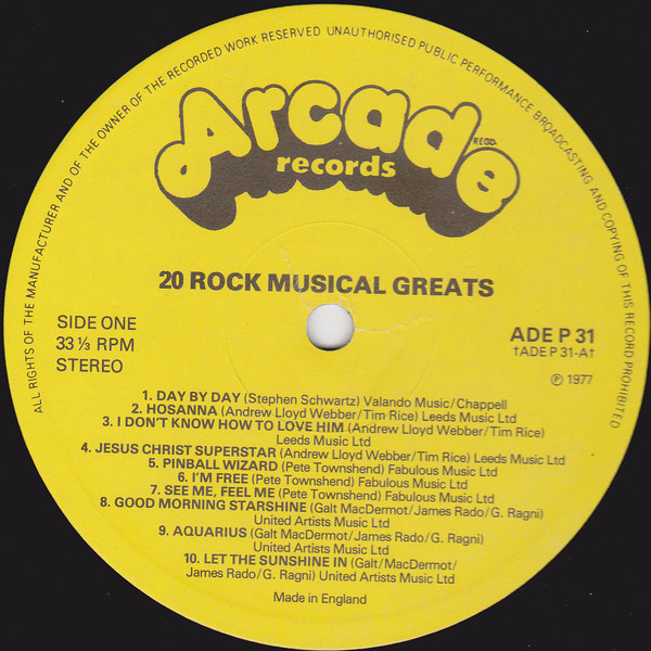Unknown Artist - 20 Rock Musical Greats - Used Vinyl Record image 3