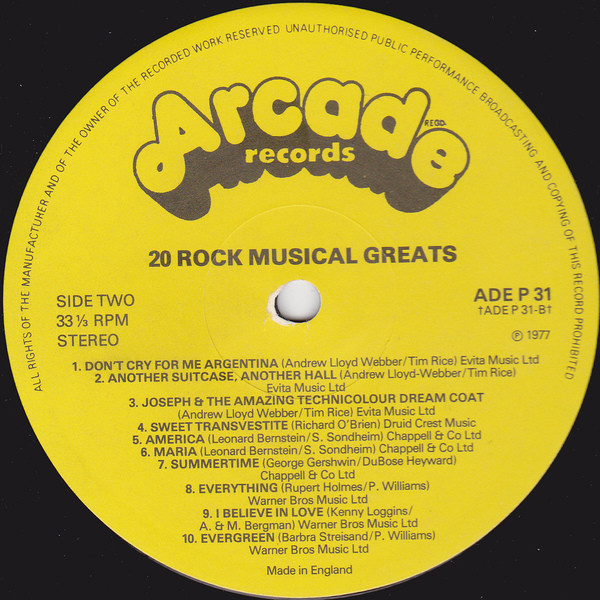 Unknown Artist - 20 Rock Musical Greats - Used Vinyl Record image 4