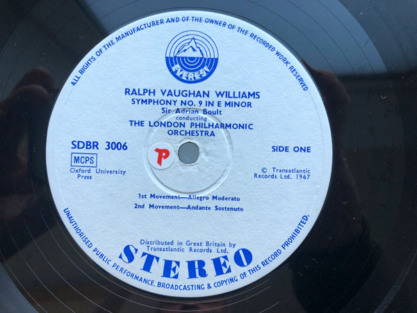 Ralph Vaughan Willia - Symphony No. 9 In E Minor - Used Vinyl Record image 3