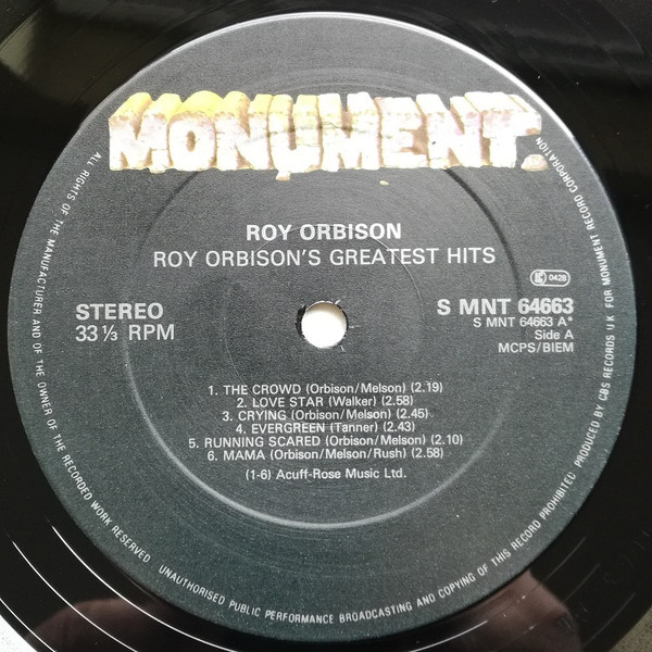 Roy Orbison - 's Greatest Hits - Used Vinyl Record lp image 3