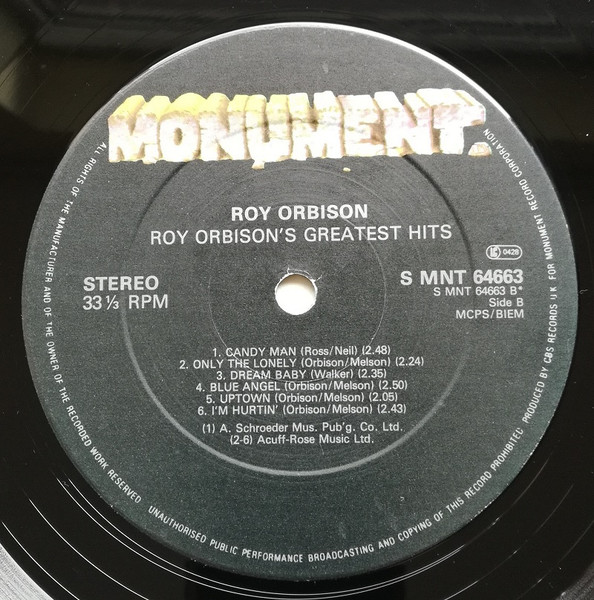 Roy Orbison - 's Greatest Hits - Used Vinyl Record lp image 4