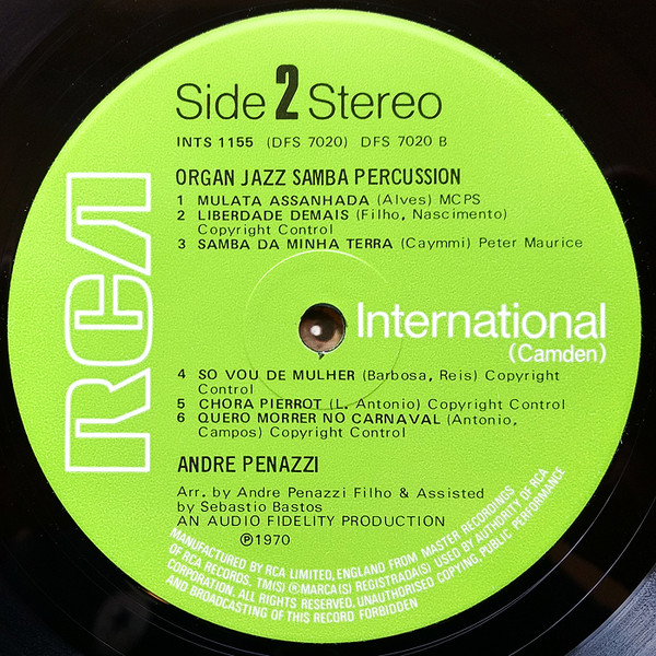Andre Penazzi - Organ Jazz Samba Percussion - Used Vinyl Record image 3
