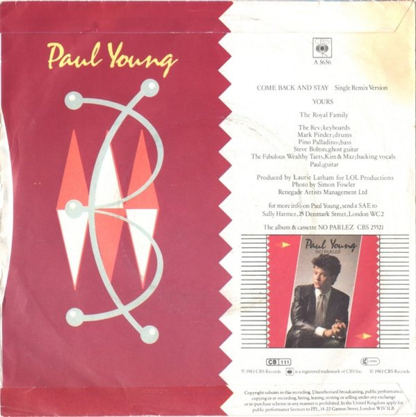 Paul Young - Come Back And Stay (Single Remix Version) - Used Vinyl Reco image 2
