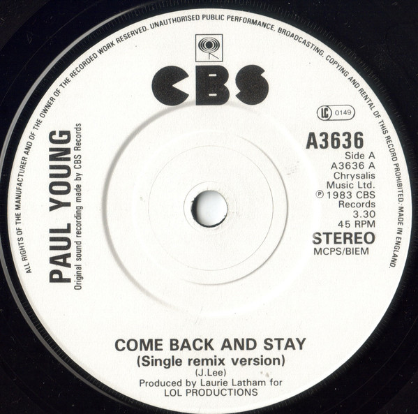 Paul Young - Come Back And Stay (Single Remix Version) - Used Vinyl Reco image 3