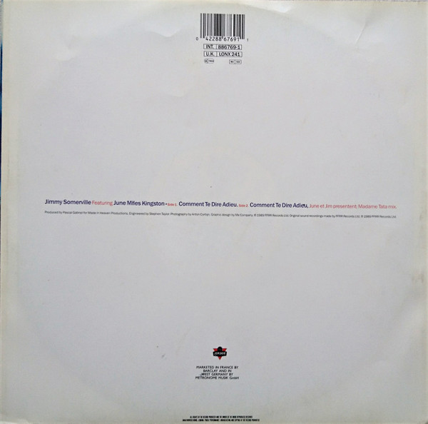 Jimmy Somerville - Comment Te Dire Adieu - Used Vinyl Record 12" image 2