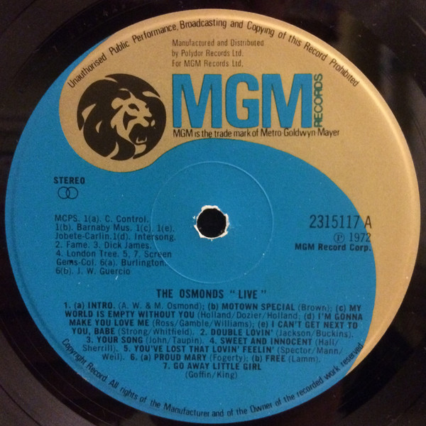 Osmonds - Live - Used Vinyl Record image 3