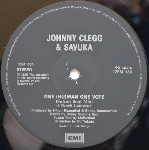 Johnny Clegg & Savuk - One 'Man, One Vote - Used Vinyl Record 12" image 3