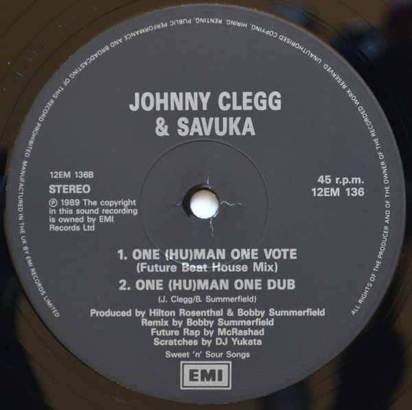 Johnny Clegg & Savuk - One 'Man, One Vote - Used Vinyl Record 12" image 4