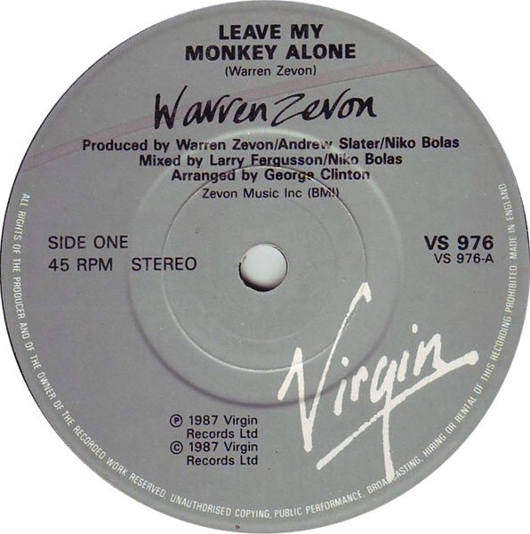 Warren Zevon - Leave My Monkey Alone - Used Vinyl Record 7" image 3