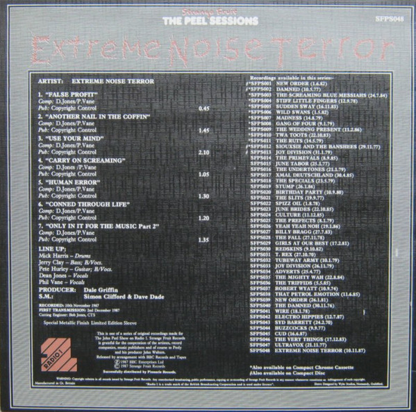 Extreme Noise Terror - Peel Sessions - Used Vinyl Record 12" image 2