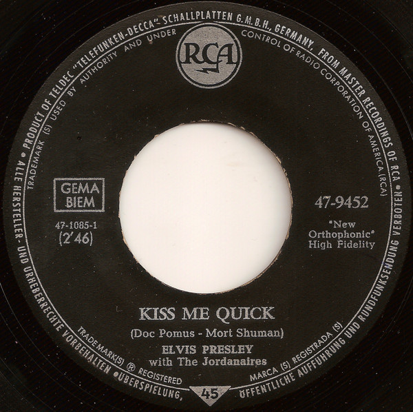 Elvis Presley - Kiss Me Quick - Used Vinyl Record 7" image 3