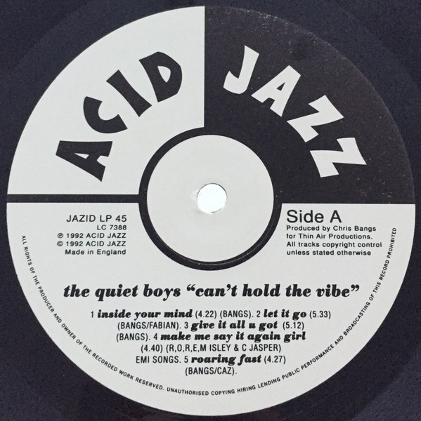 Quiet Boys - Can't Hold The Vibe - Used Vinyl Record image 3
