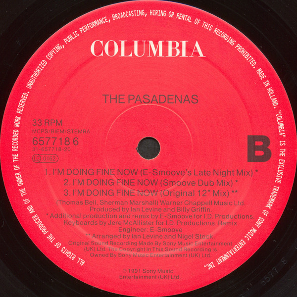 Pasadenas - I'm Doing Fine Now - Used Vinyl Record 12" image 4